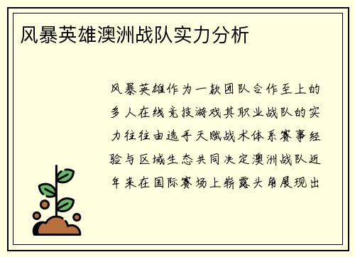 风暴英雄澳洲战队实力分析